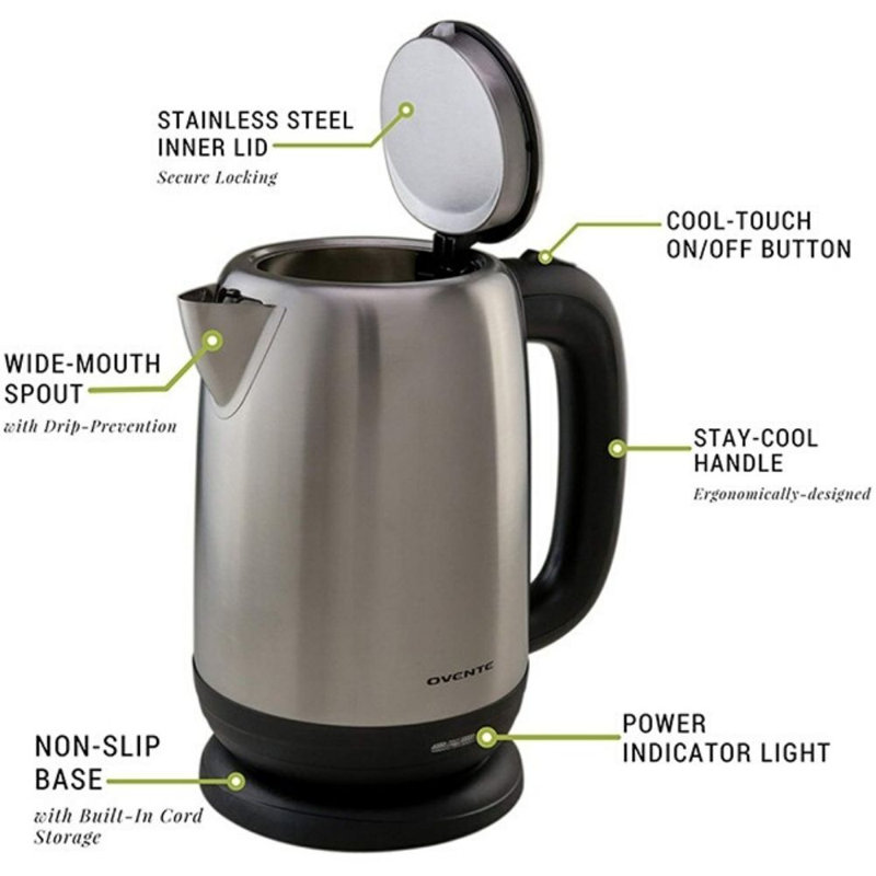 American Motorhome RV 110v Brushed 1.7 Qt. Cool Touch Electric Tea Kettle
